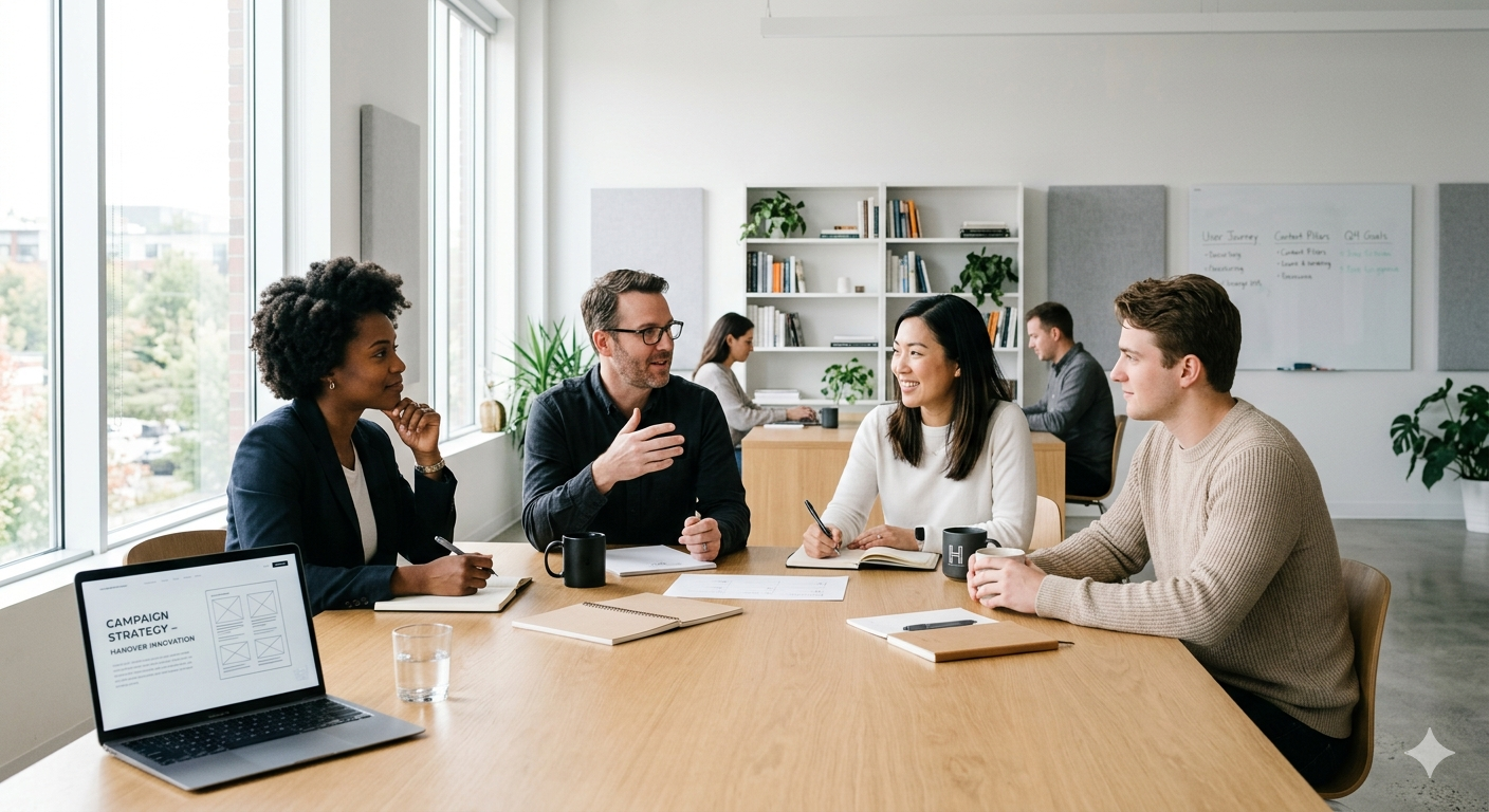 Professionals collaborating around a table