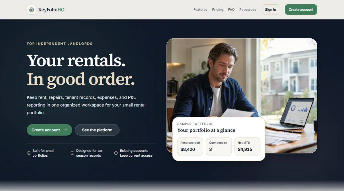 Public website screenshot: KeyFolioHQ